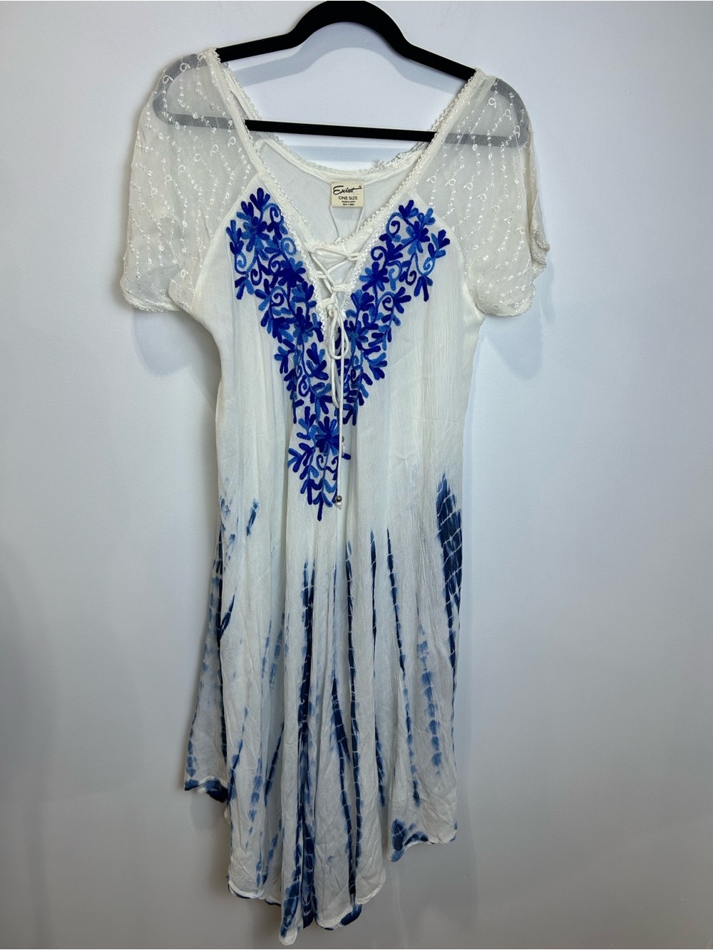 NWT Exist White Swim Coverup Dress with Blue Embroidery